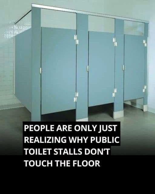 Why do public bathroom doors not reach the floor?
